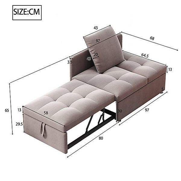HAUSS SPOLE Schlafsofa Polsterbett 3 in 1 Schlafsofa, mit verstellbarer Rüc günstig online kaufen