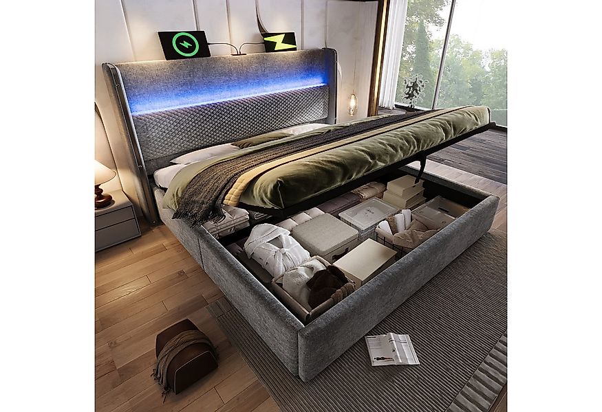 STILVORA Polsterbett 180x200 mit Bettkasten,Stauraumbett Bettgestell mit LE günstig online kaufen