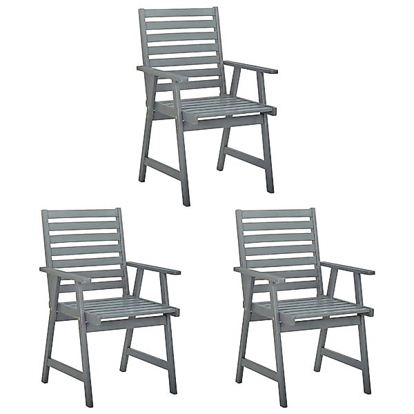vidaXL Garten-Essstühle Grau mit Kissen 3 Stk. Massivholz Akazie günstig online kaufen