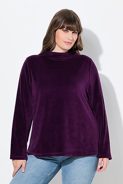 Ulla Popken Sweatshirt Samt-Sweatshirt A-Linie Stehkragen günstig online kaufen