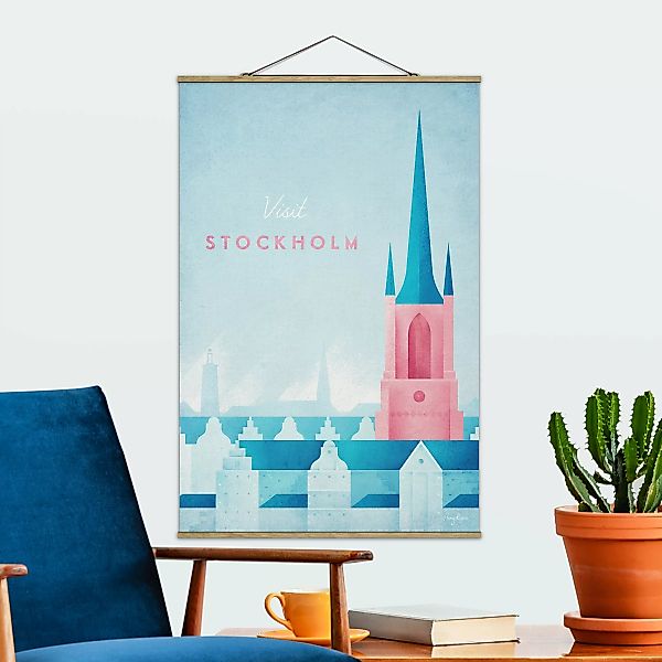 Stoffbild Architektur mit Posterleisten - Hochformat Reiseposter - Stockhol günstig online kaufen