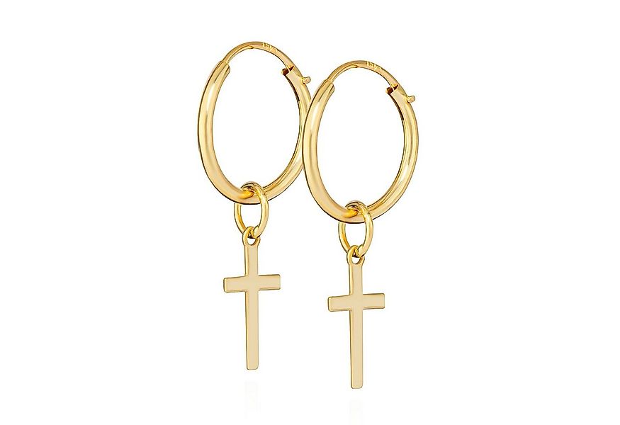 NKlaus Paar Creolen Paar 10 mm Gothic Creolen mit Kreuz 585 Gelb Gold 14 Ka günstig online kaufen