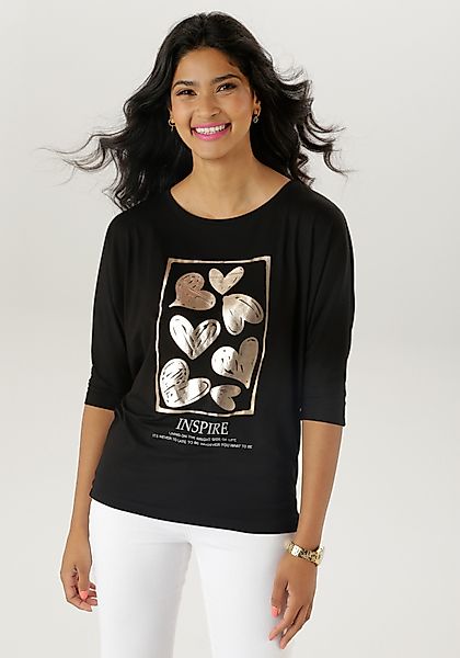 Aniston SELECTED 3/4-Arm-Shirt mit goldfarbigen Herzen günstig online kaufen