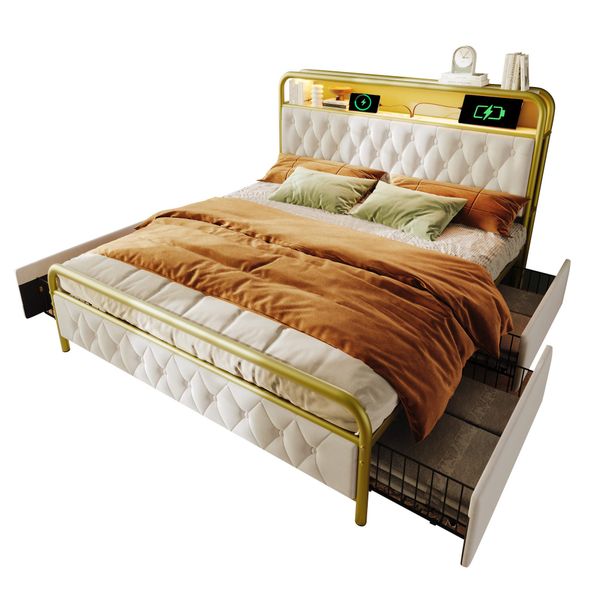 Flieks Metallbett, LED Polsterbett Doppelbett 140x200cm günstig online kaufen