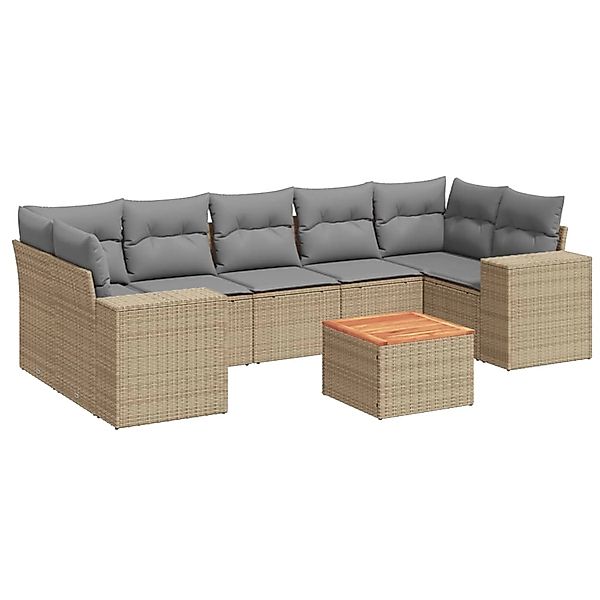 vidaXL 8-Tlg Garten-Sofagarnitur mit Kissen Beige Poly Rattan 3257690 günstig online kaufen