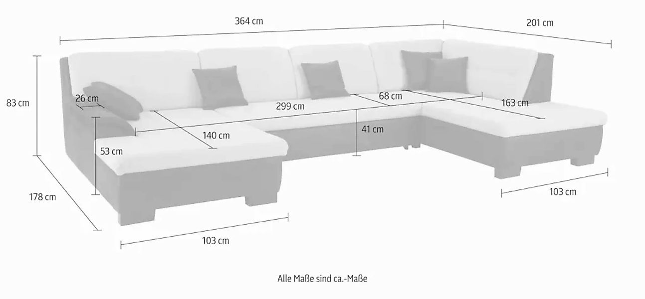 Home affaire Wohnlandschaft "Bergen U-Form", wahlweise mit Bettfunktion günstig online kaufen