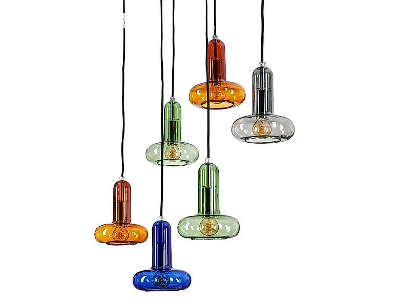 hofstein Pendelleuchte Pendellampe aus Metall/Glas in Schwarz/Bernstein/Rau günstig online kaufen