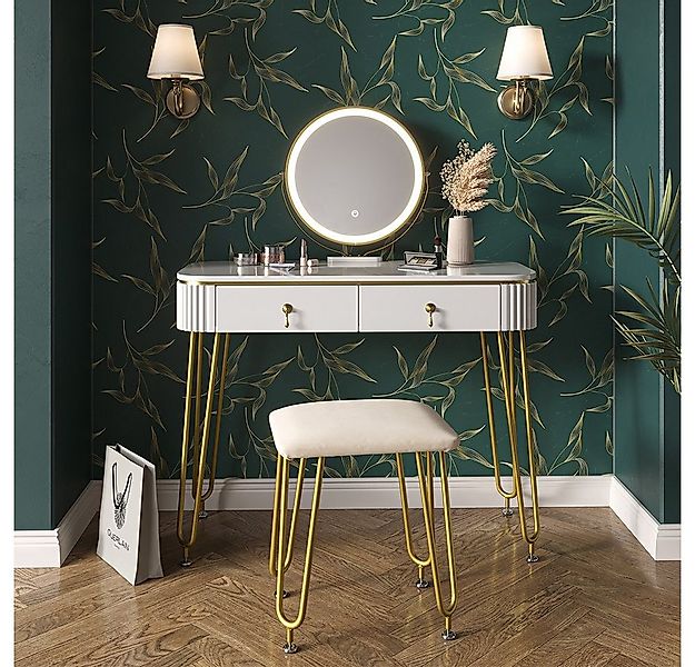 Vicco Schminktisch Grace, Weiß Hochglanz, 100 cm mit LED Beleuchtung und Ho günstig online kaufen