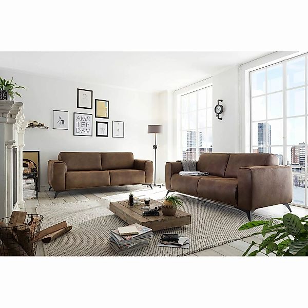 home24 Red Living Sofa Churchill 2,5-Sitzer Vintage Braun Microfaser 185x82 günstig online kaufen