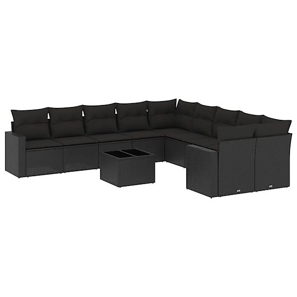 vidaXL 11-Tlg Garten-Sofagarnitur mit Kissen Schwarz Poly Rattan 3251852 günstig online kaufen