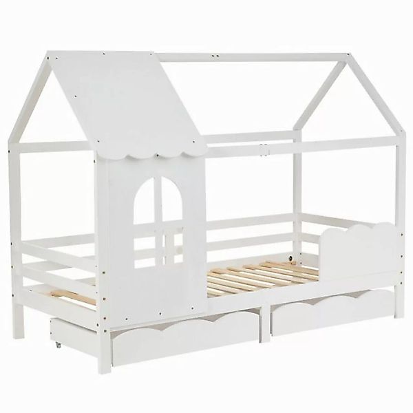 Flieks Kinderbett, Hausbett mit 2 Schubladen Kiefernholz Jugendbett 90x200c günstig online kaufen