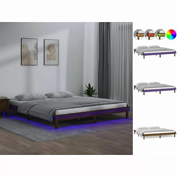 vidaXL Bettgestell Massivholzbett mit LEDs Honigbraun 200x200 cm Bett Bettr günstig online kaufen