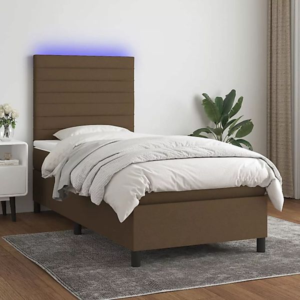 Vidaxl Boxspringbett Mit Matratze & Led Dunkelbraun 100x200 Cm Stoff günstig online kaufen