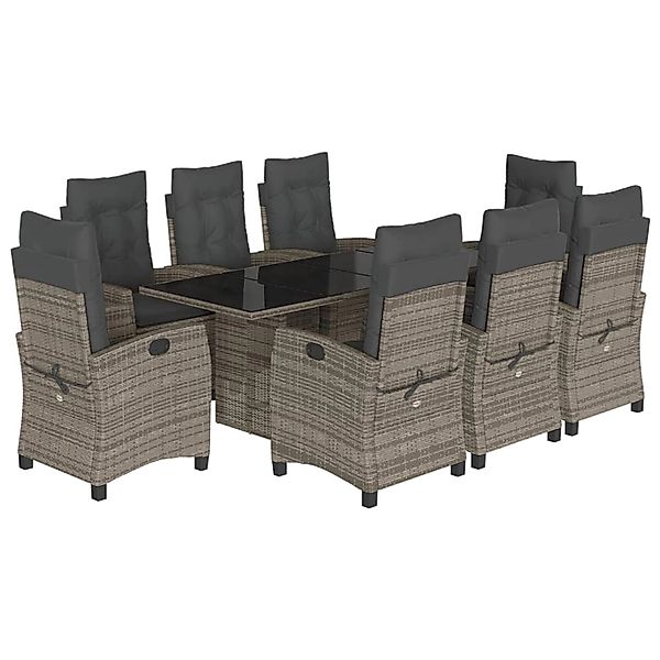 vidaXL 9-Tlg Garten-Essgruppe mit Kissen Grau Poly Rattan 3212690 günstig online kaufen