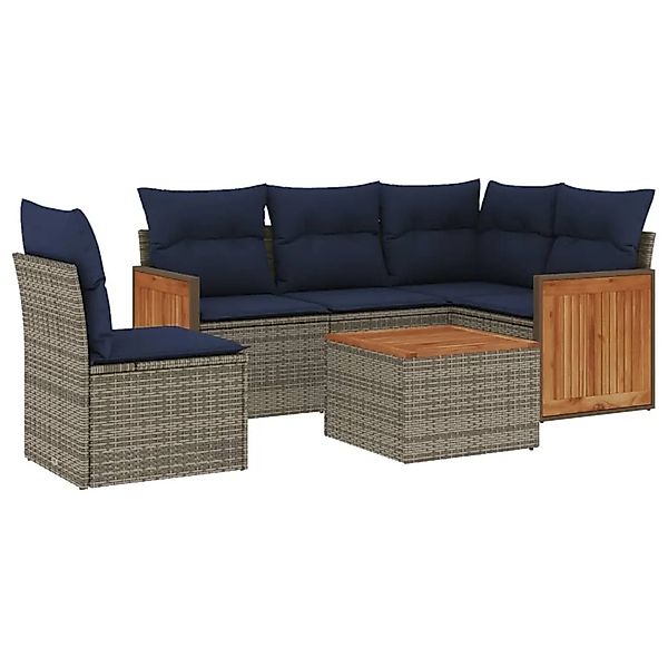 vidaXL 6-Tlg Gartensofa-Set mit Kissen Grau Polyrattan 3227664 günstig online kaufen