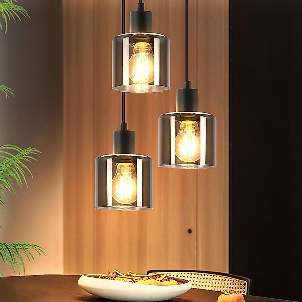 Nettlife Pendelleuchte Schwarz Vintage E27 Glas günstig online kaufen