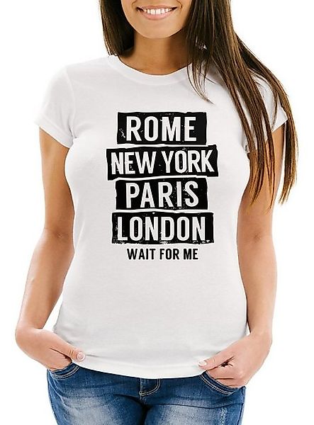 MoonWorks Print-Shirt Damen T-Shirt Rome New York Paris London Wait for me günstig online kaufen