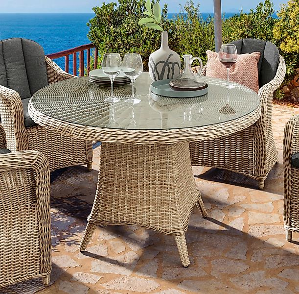 Destiny Gartentisch "LUNA Tisch", Polyrattan, Ø 100x75 cm, mit aufgelegter günstig online kaufen