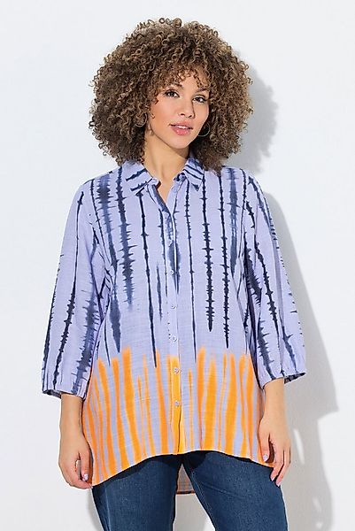 Ulla Popken Hemdbluse Bluse Batikmuster Hemdkragen 3/4-Arm Leinenmix günstig online kaufen