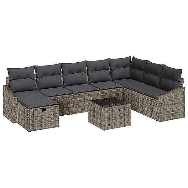 vidaXL Loungesofa 9-teiliges Garten Sofaset mit Kissen Grau Poly Rattan, 9 günstig online kaufen