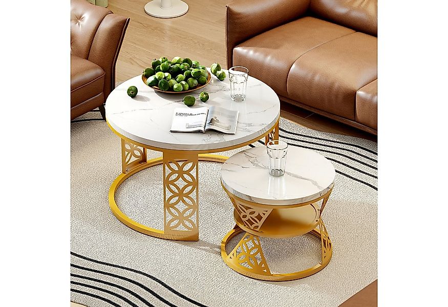 STILVORA Couchtisch Wohnzimmertische runde Satztisch Marmoroptik mit Bodens günstig online kaufen