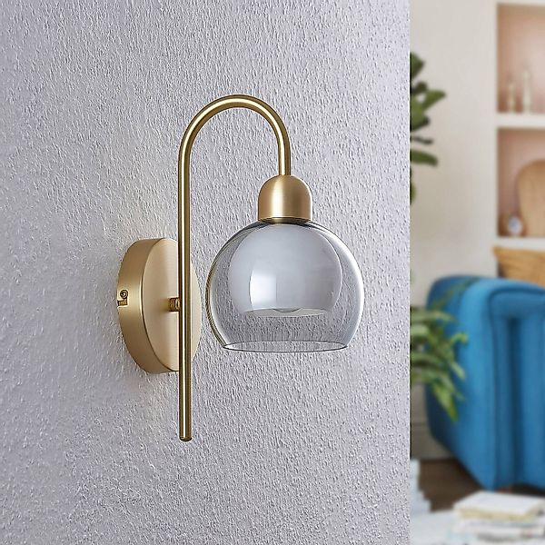 Lucande Mylah Wandleuchte mit Glasschirm, messing günstig online kaufen