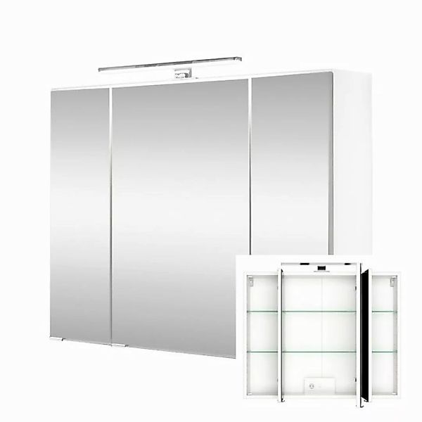 Badezimmer 3D Spiegelschrank 80 cm in weiß LAURIA-03 inkl. LED Beleuchtung, günstig online kaufen