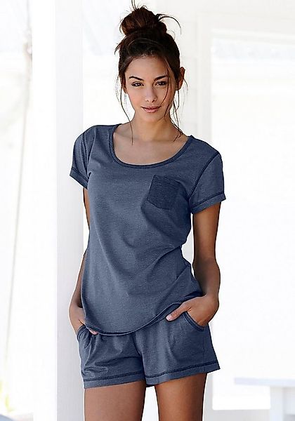 Arizona Shorty 2 Stk. tlg., meliert mit Rundhalsausschnitt Brusttasche günstig online kaufen