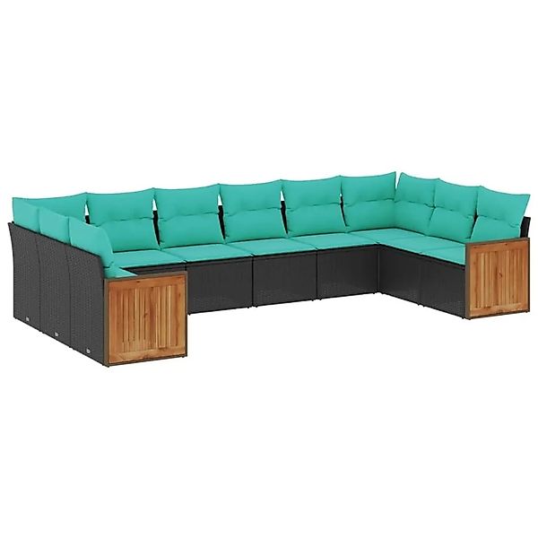 vidaXL 10-Tlg Gartensofa-Set mit Kissen Schwarz Polyrattan 3228003 günstig online kaufen
