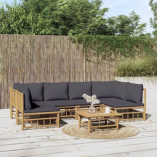 Vidaxl 7-tlg. Garten-lounge-set Mit Dunkelgrauen Kissen Bambus günstig online kaufen