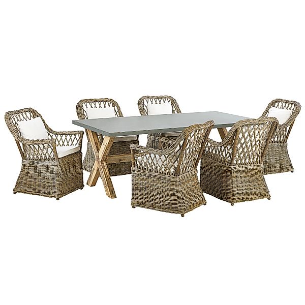 Beliani Gartentisch Set MAROS/OLBIA Naturfarben Grau Beige Weiss Heller Hol günstig online kaufen