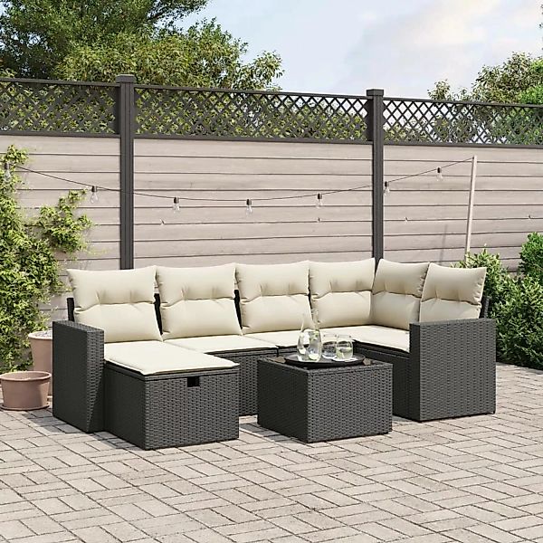 vidaXL 7-tlg Garten-Sofagarnitur mit Kissen Schwarz Poly Rattan Modell 201 günstig online kaufen