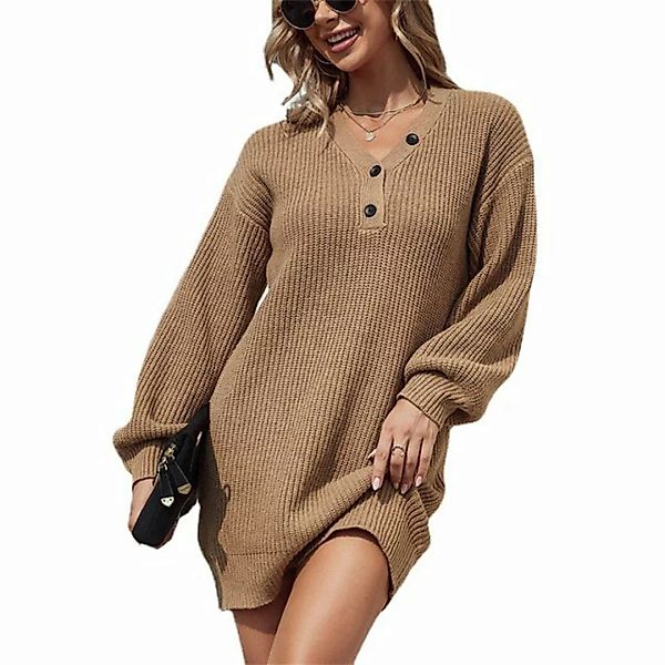 RUZU UG Strickpullover Damen Pulloverkleid mit V Ausschnitt Herbst und Wint günstig online kaufen