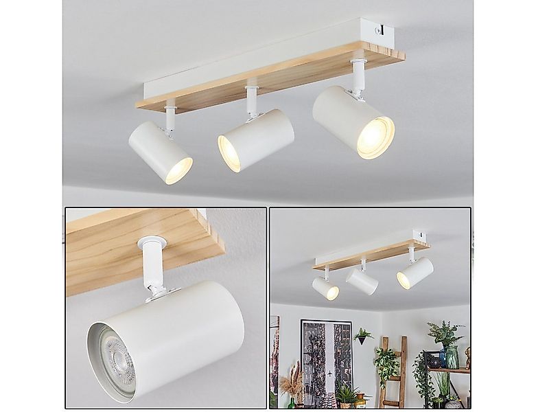 hofstein Deckenleuchte Deckenlampe aus Metall/Holz in Weiß/Hellbraun, ohne günstig online kaufen