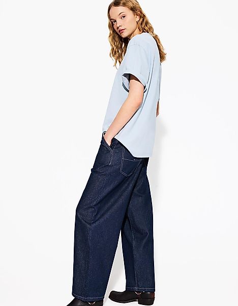 Bershka Oversize-T-Shirt Aus Schwerem Baumwollcotton Mit Kurzen Ärmeln Dame günstig online kaufen