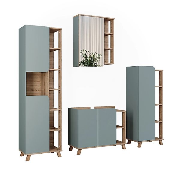 Vicco Badmöbel-Set Karen Sonoma/Blau 4 Teile Opt 2 günstig online kaufen
