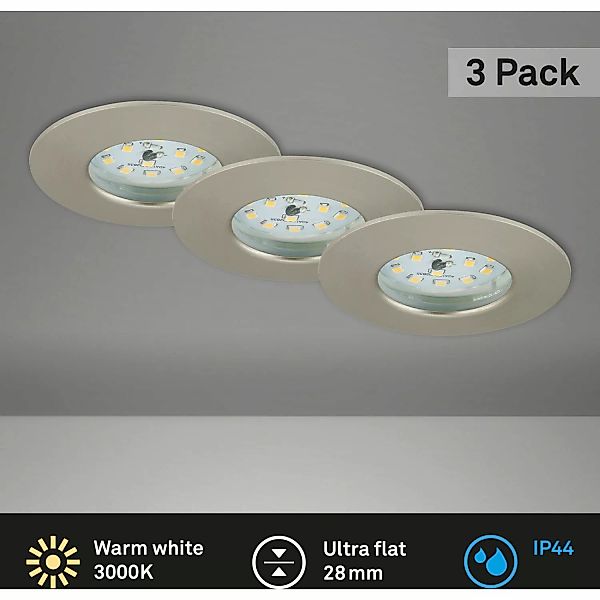 Briloner LED-Einbauleuchte Attach 3er-Set starr Nickel matt günstig online kaufen