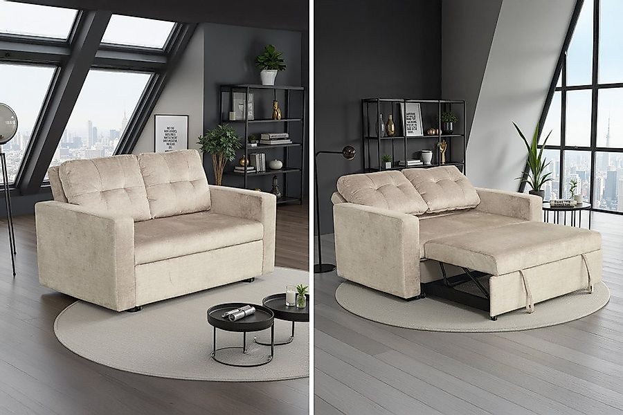 riess-ambiente Schlafsofa SMART 2-Sitzer champagner beige – Samt, ausziehba günstig online kaufen