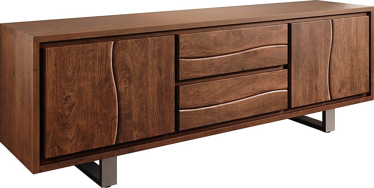 DELIFE Lowboard Live-Edge, Akazie Braun 200 cm 4 Türen 2 Schübe Baumkante L günstig online kaufen