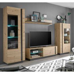 Wohnzimmer Schrankwand in Wildeichefarben und Dunkelgrau 270 cm breit (vier günstig online kaufen