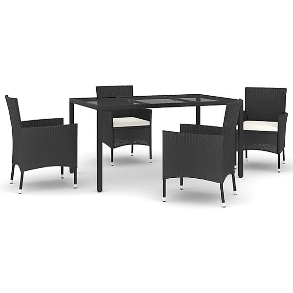 vidaXL 5-Tlg Garten-Essgruppe mit Kissen Schwarz Poly Rattan 3187318 günstig online kaufen