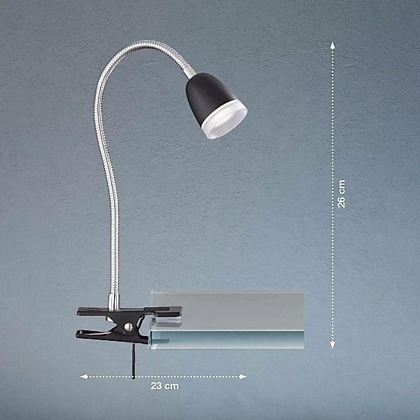 LED-Klemmleuchte Nox schwarz, Flexarm chrom günstig online kaufen