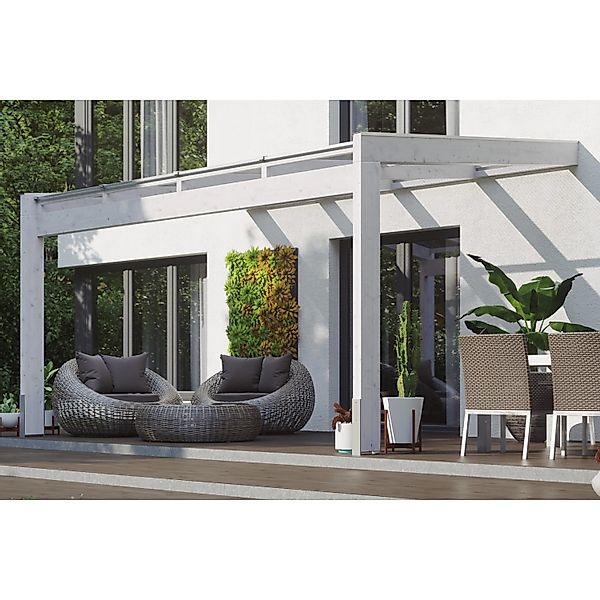 Skan Holz Terrassenüberdachung Novara 450 cm x 359 cm Weiß günstig online kaufen