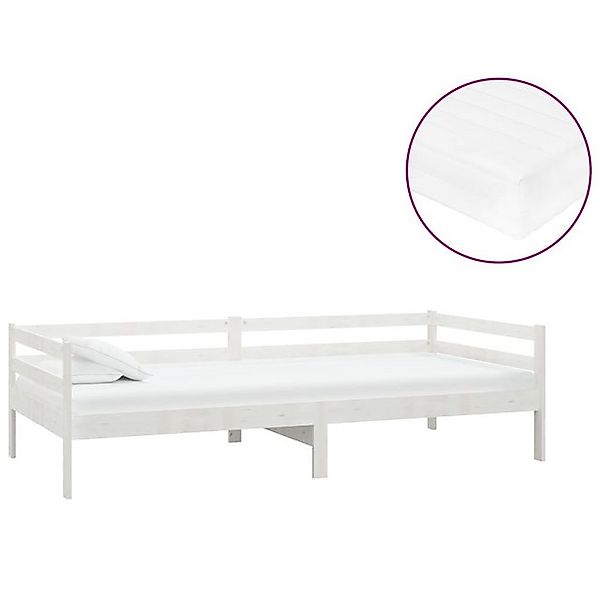 vidaXL Bett, Tagesbett mit Matratze 90x200 cm Weiß Kiefer Massivholz günstig online kaufen