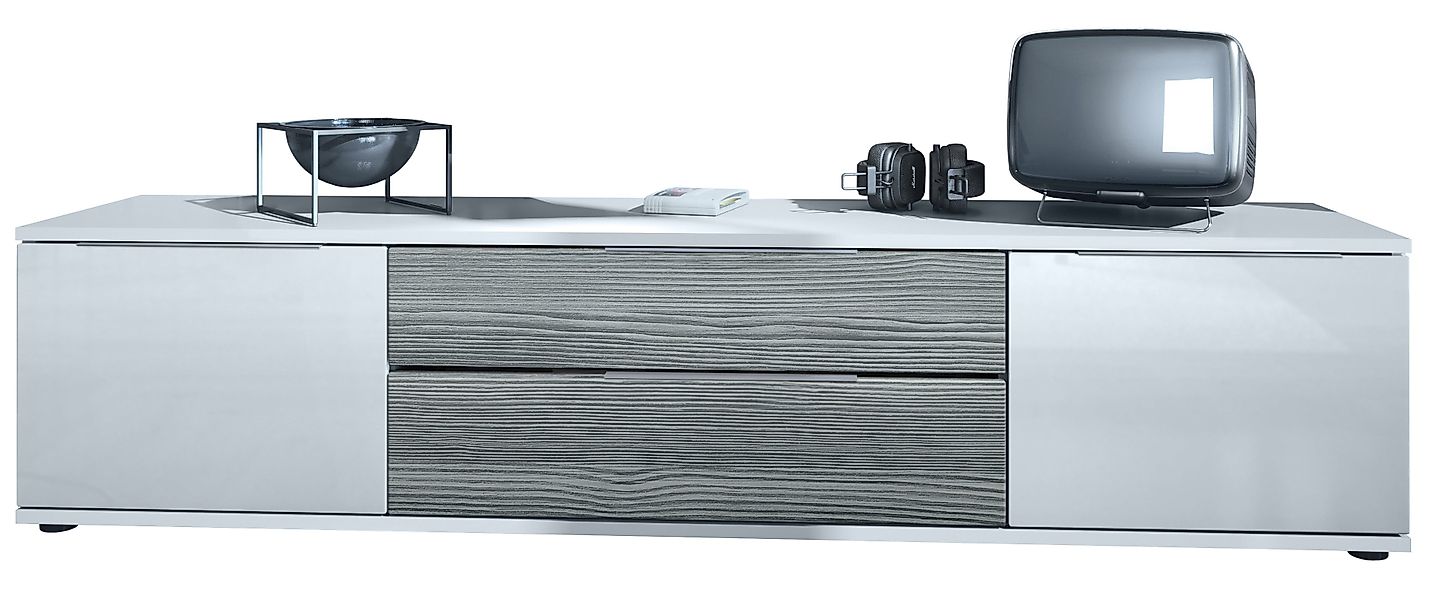 Vladon Lowboard Linio V2 (Fernsehtisch, mit 2 Türen und Schubladen), Weiß / günstig online kaufen