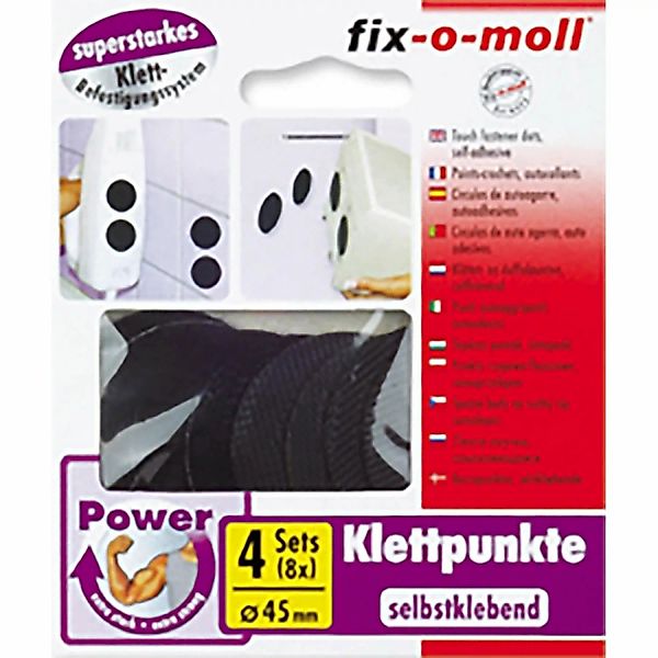 Fix-o-moll Power-Klettpunkte selbstklebend 4 Sets Schwarz 45 mm günstig online kaufen