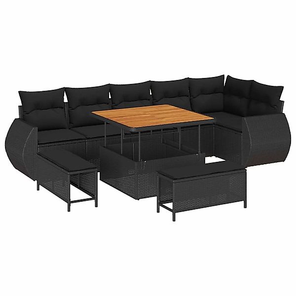 vidaXL Gartensofa-Set mit Kissen mit Kissen 9 Stk Schwarz Poly Rattan 33638 günstig online kaufen
