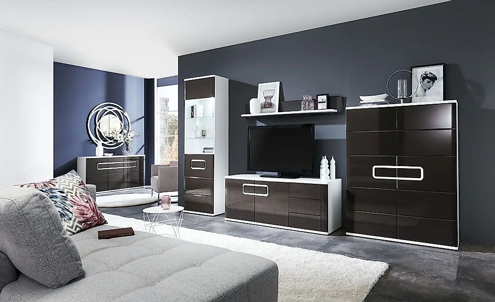 uno Wohnwand  Talia ¦ schwarz ¦ Maße (cm): B: 320 H: 207 T: 48.0 Kommoden & günstig online kaufen