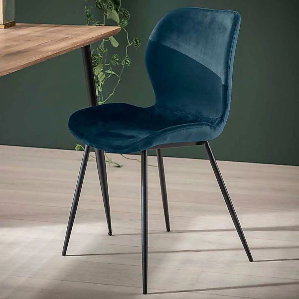 Esszimmerstühle in Blau Samt 45 cm Sitzhöhe (4er Set) günstig online kaufen