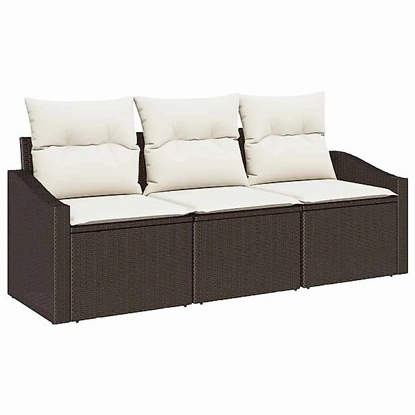vidaXL Gartensofa-set mit Kissen 3-Tlg Braun und Weiß Poly-Rattan 3355247 günstig online kaufen